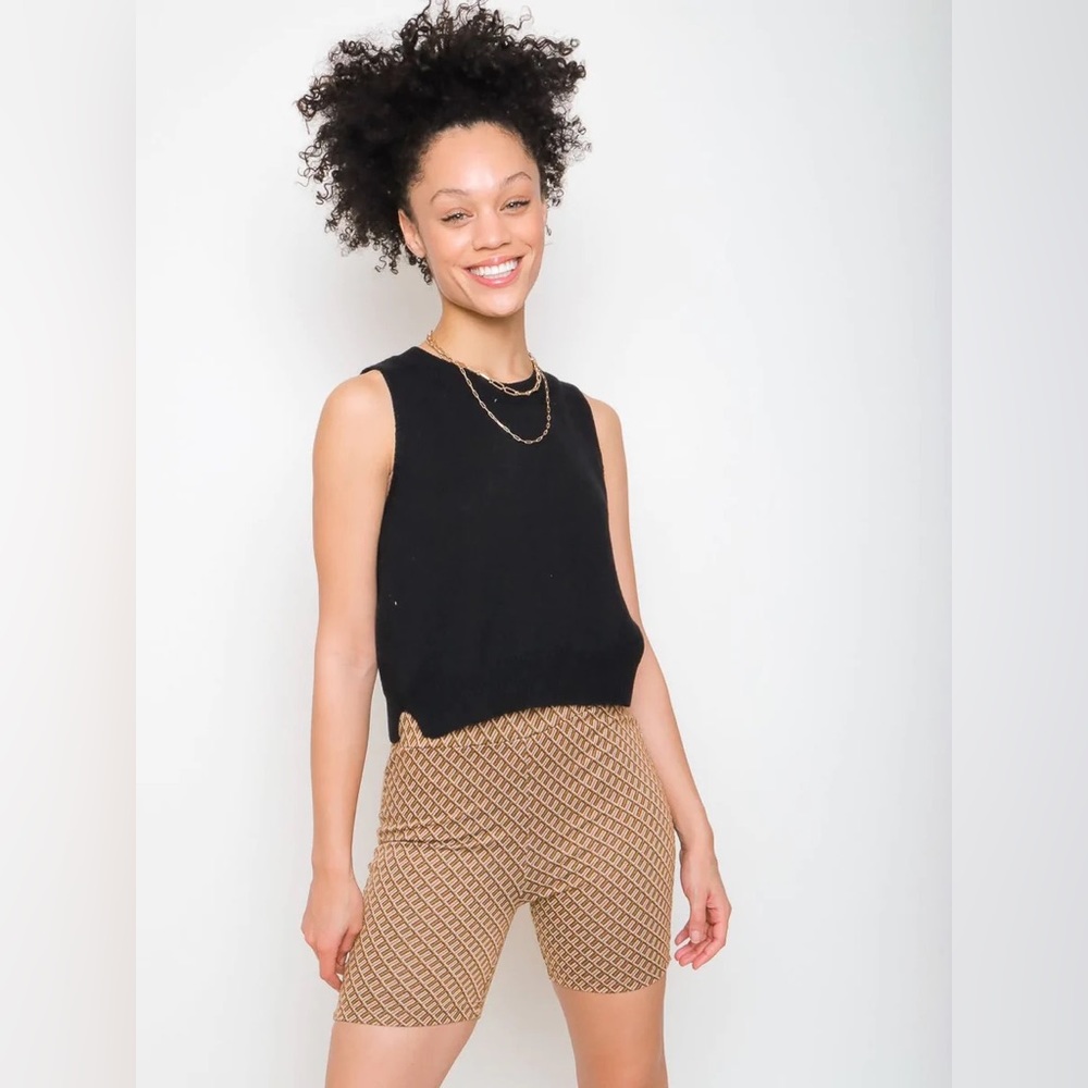 Retro Brown Printed Shannon Biker Shorts by Molly Green